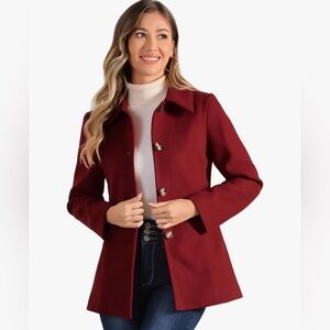Allegra K Women's Vibrant Red Pea Coat